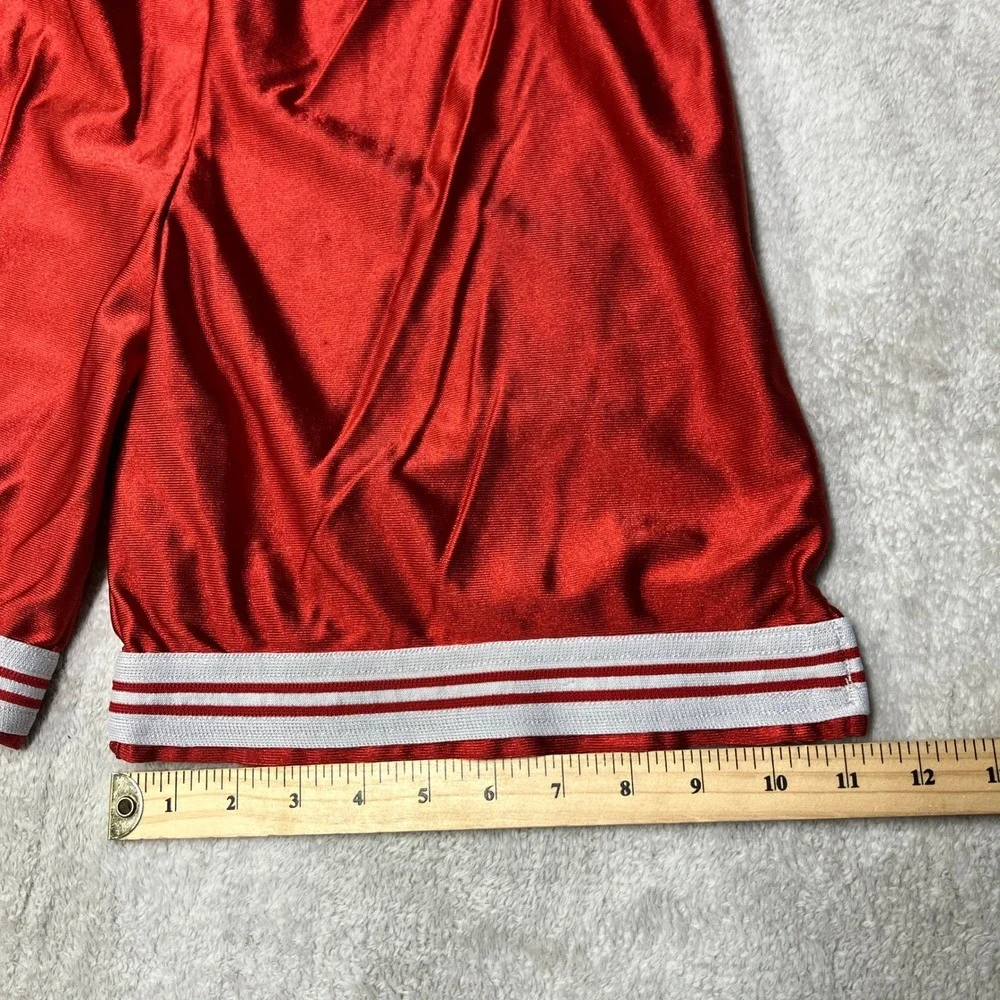Vintage Red Shiny Silky Dazzle Basketball Shorts Made in Canada Mens Medium